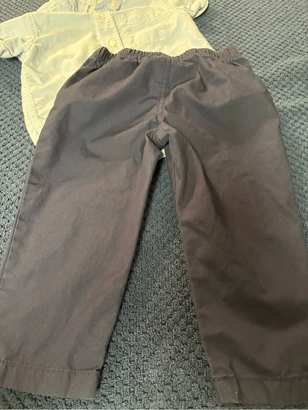 Carter's Dark Blue Elastic Waist kids Pants & Children’s Place Shirt 18-24 MO‎